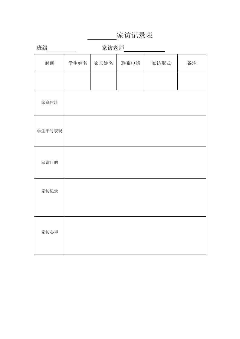 家访记录表-魅影教务资源库