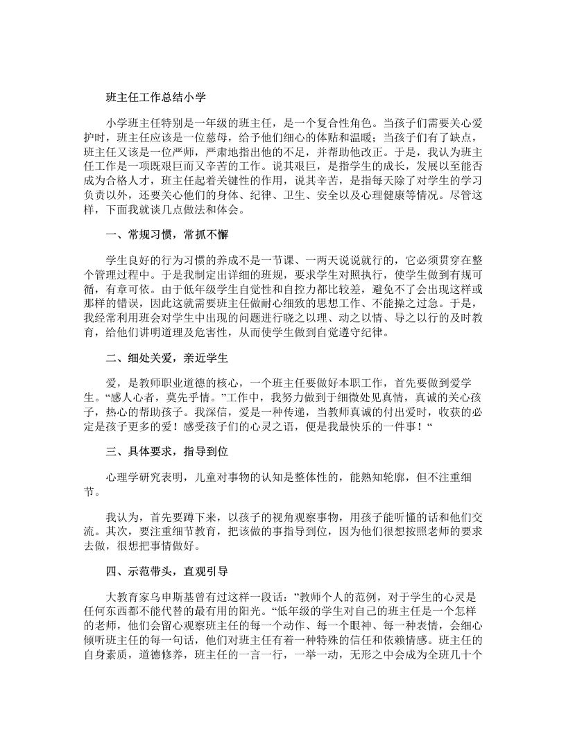 班主任工作总结小学-魅影教务资源库