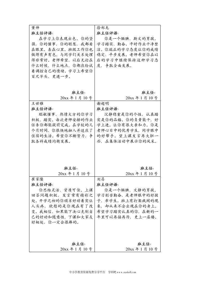 小学三年级学生期末评语集-魅影教务资源库